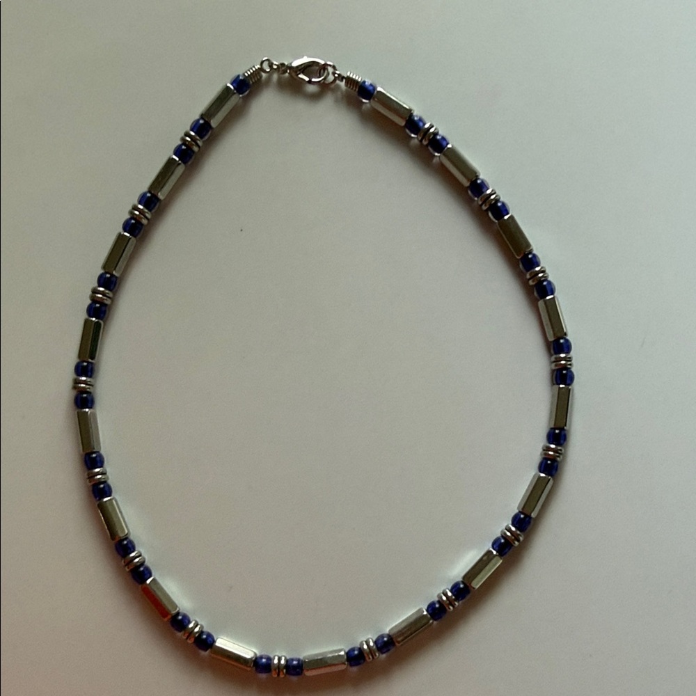 Blue and Silver Beaded Women's Necklace